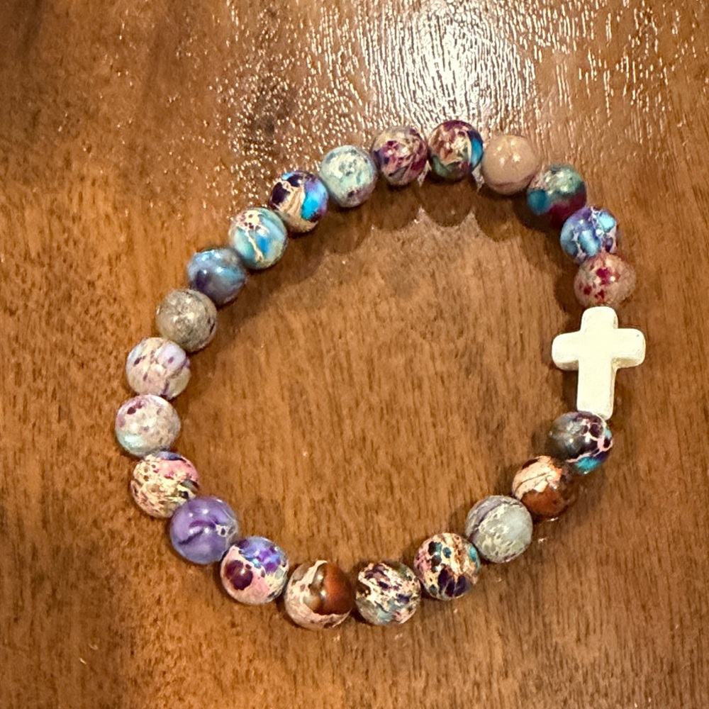 Colorful Beaded Bracelet with Cross Charm